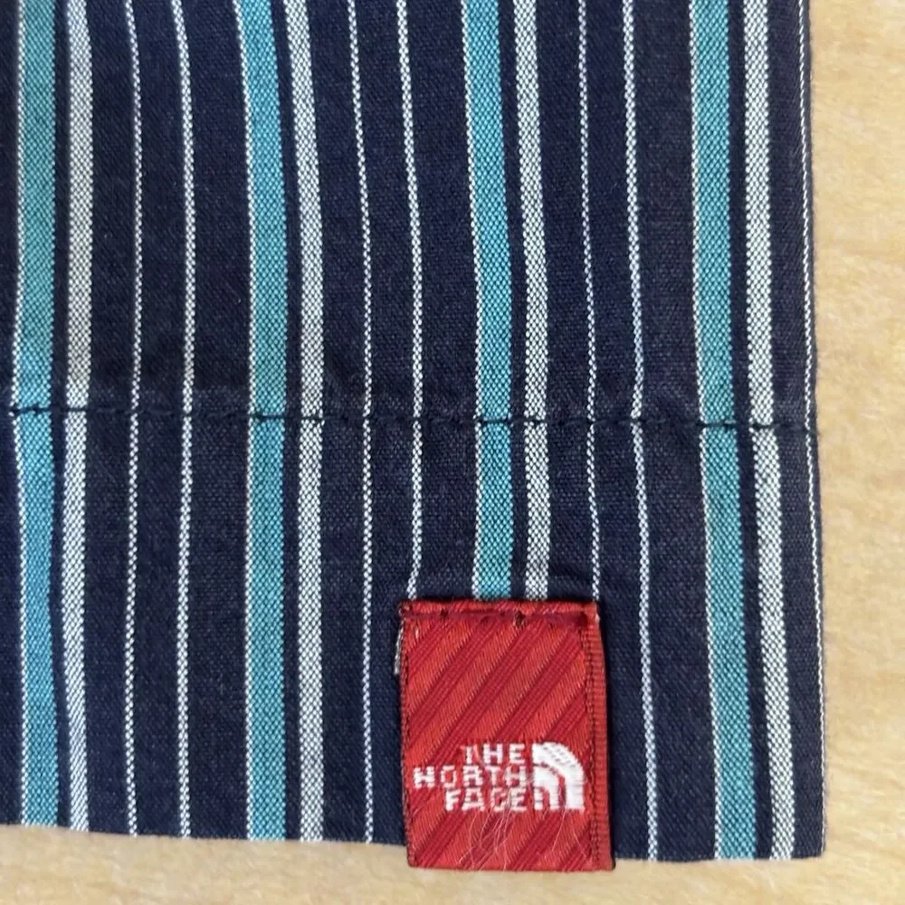 The North Face Men's Black and Blue Vertical Stripe Button-Down Shirt